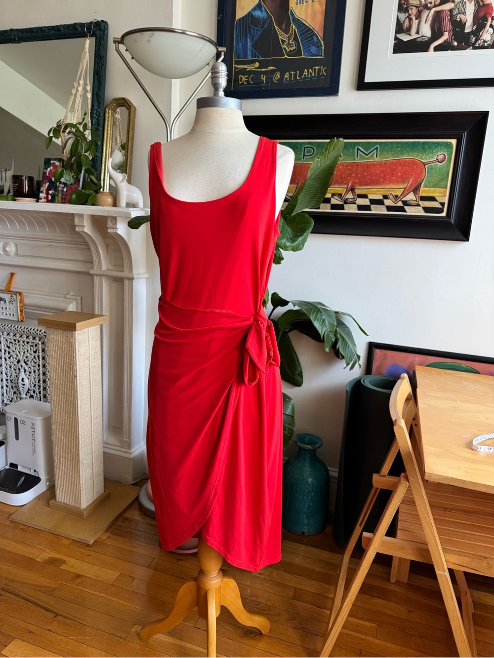 Express Red Sleeveless Tie-Waist Midi Dress
